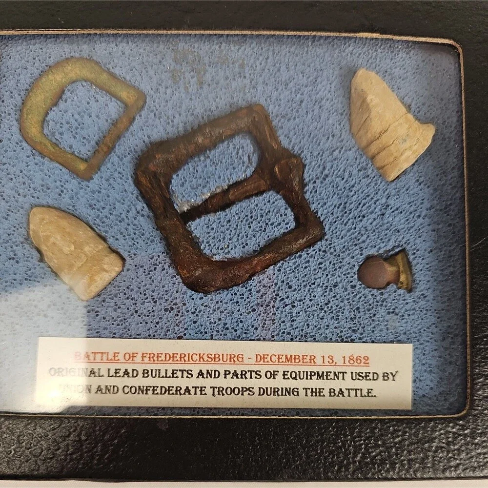 Civil War Battle of Fredericksburg 1862 Relics Bullets Buckles Framed Display